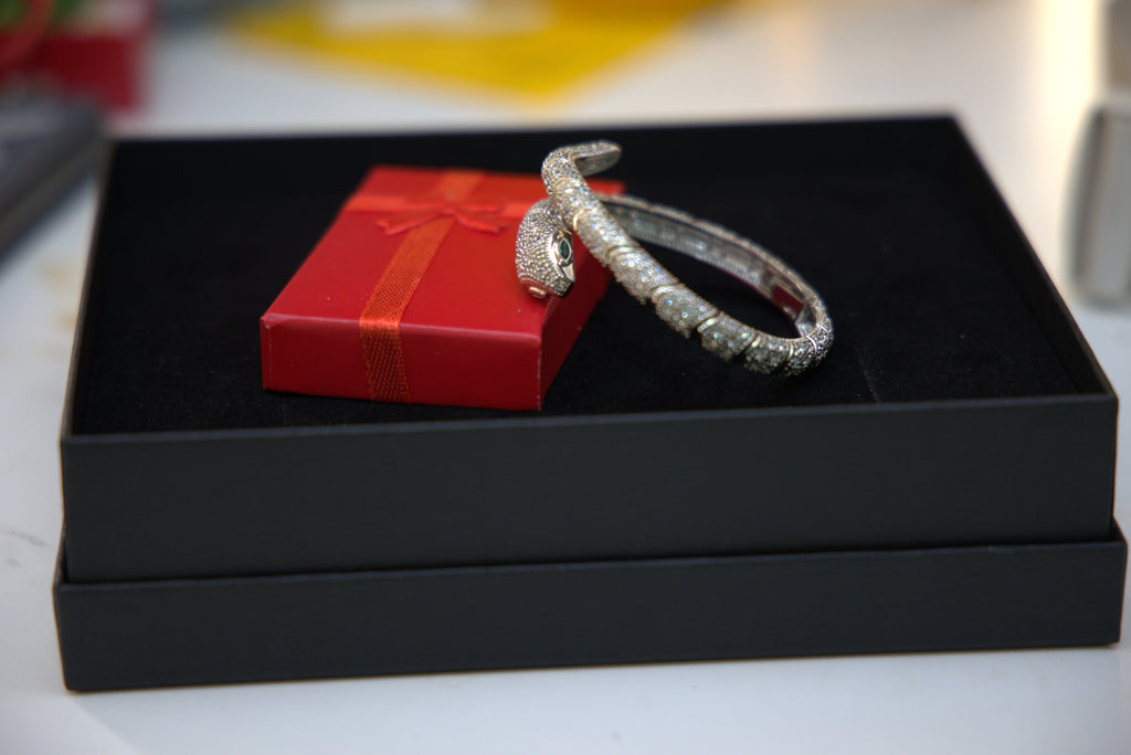 From our Most popular Collection - Snake style Bracelet with Red Ear Rings -With Card