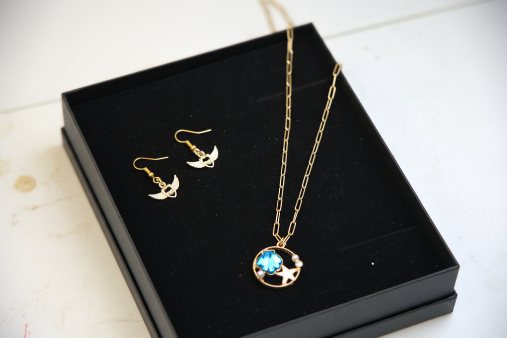 charm of feather - Necklace set with Bracelet